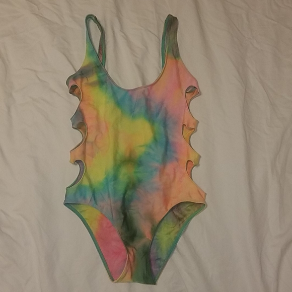 Lolli Swim Ziggy Stardust tie dye rainbow hearts  one piece - Picture 3 of 6